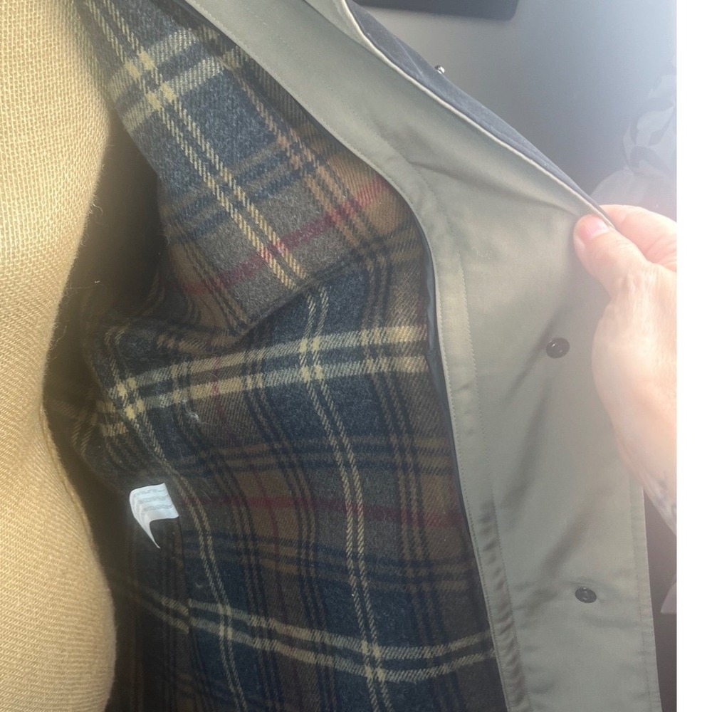 Nautica Womens Black Trench Coat Plaid Lined Tan Collar Cuffs Size L - Picture 6 of 12